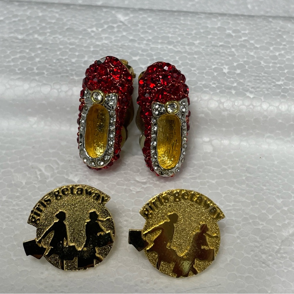 Clip-On Earrings set of 2 statement fashion casual Party Red Gold